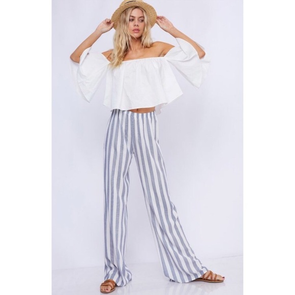 •LAST 1• Blue & White Striped Wide Leg Pants - Picture 4 of 8